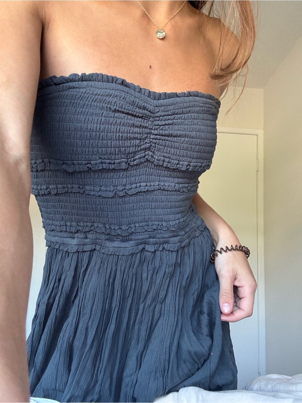 O'Neill Strapless Smocked Dress in Blue Gray